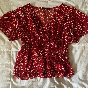Red floral peplum top